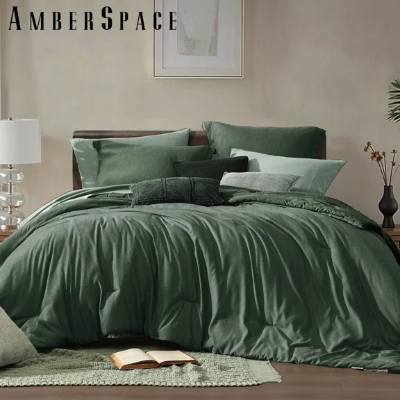 Amberspace Cationic Dyeing 7-piece Bed in a Bag Comforter Set with Sheets,Deep Forest,Full