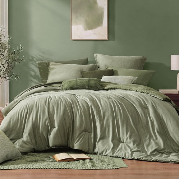 Amberspace Cationic Dyeing 7-piece Bed in a Bag Full Comforter Set with Sheets,Sage Green