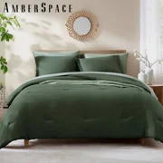 Amberspace Prewashed fabric 7-piece Bed in a Bag Comforter Set with Sheets,Dark green,King