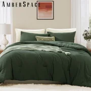 Amberspace Prewashed fabric 3-piece Bed in a Bag Comforter Set with Shams,Deep Green,King