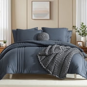 Amberspace 7-piece Bed in a Bag Comforter Set with Sheets,Blue Gray,Queen