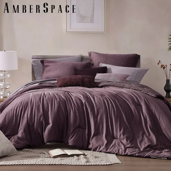 Amberspace Cationic Dyeing 7-piece Bed in a Bag Comforter Set with Sheets,Dark Purple,Queen