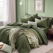 Amberspace Cationic Dyeing 7-piece Bed in a Bag Comforter Set with Sheets,Olive Green,Queen