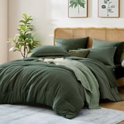 Amberspace Prewashed fabric 7-piece Bed in a Bag Comforter Set with Sheets,Dark green,Queen