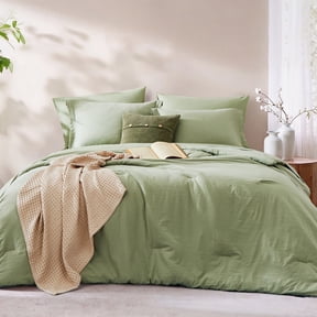 Amberspace Prewashed fabric 7-piece Bed in a Bag Comforter Set with Sheets,Sage green,Queen