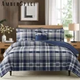 thumbnail image 1 of Amberspace Plaid Design 7-piece Bed in a Bag Comforter Set with Sheets,Navy Blue,Queen, 1 of 8