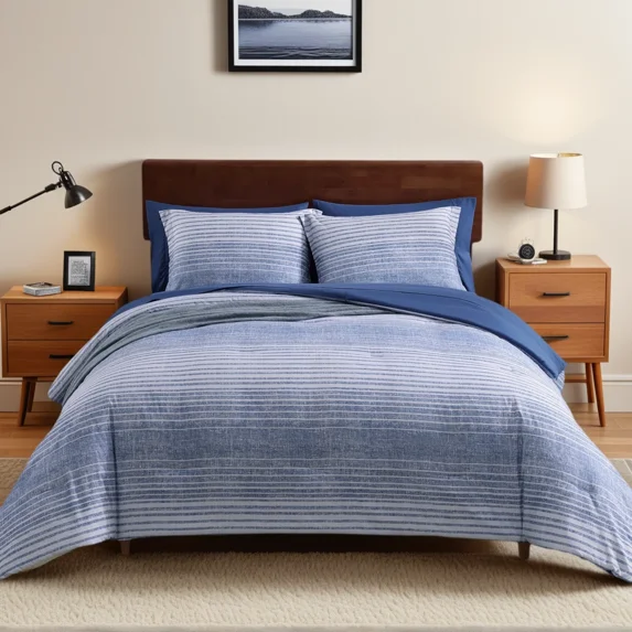 Amberspace Reversible Checkered 7-piece Bed in a Bag Comforter Set with Sheets,Ocean Blue,Full
