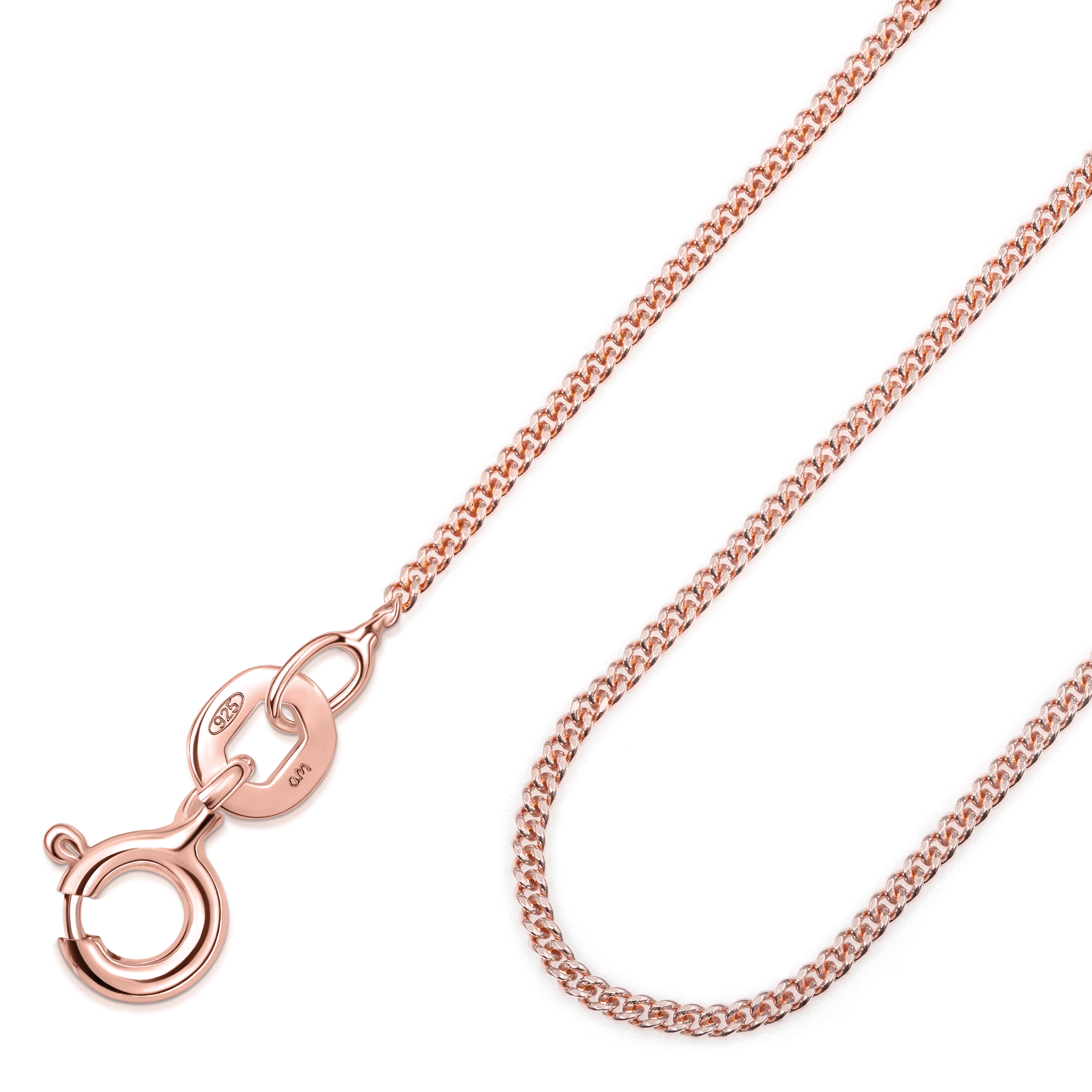 Amberta 14K Rose Gold Plated 925 Sterling Silver 1.05 mm Curb Chain Necklace: Rose Gold Necklace 14 inch / 36 cm