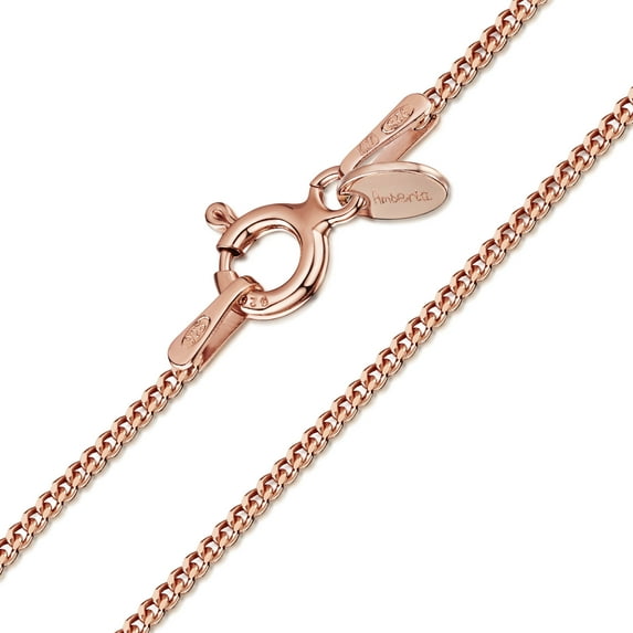 Amberta 14K Rose Gold Plated 925 Sterling Silver 1.3 mm Curb Chain Necklace: Rose Gold Necklace 14 inch / 36 cm