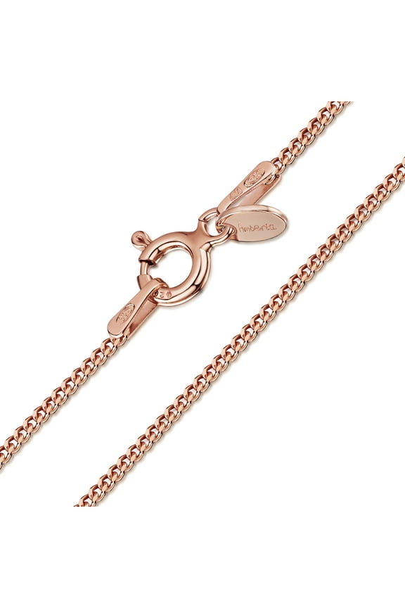 14K Rose Gold Plated 925 Sterling Silver 1.3 mm Curb Chain Necklace: Rose Gold Necklace 20 inch / 50 cm