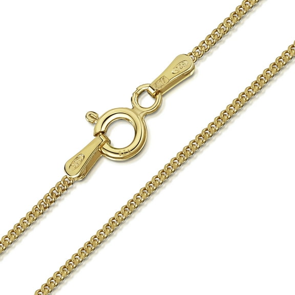 Amberta 18K Gold Plated on 925 Sterling Silver 1.3 mm Curb Chain Necklace Length 18" inch / 45 cm (18)