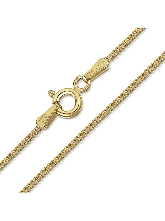 18K Gold Plated on 925 Sterling Silver 1.3 mm Curb Chain Necklace Length 18" inch / 45 cm (18)