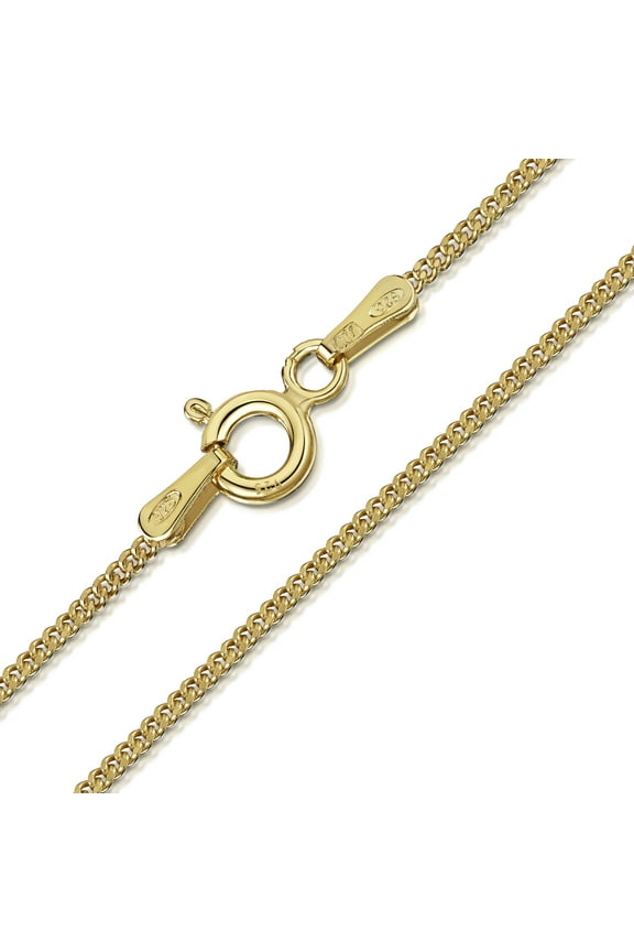 18K Gold Plated on 925 Sterling Silver 1.3 mm Curb Chain Necklace Length 24" inch / 60 cm (24)