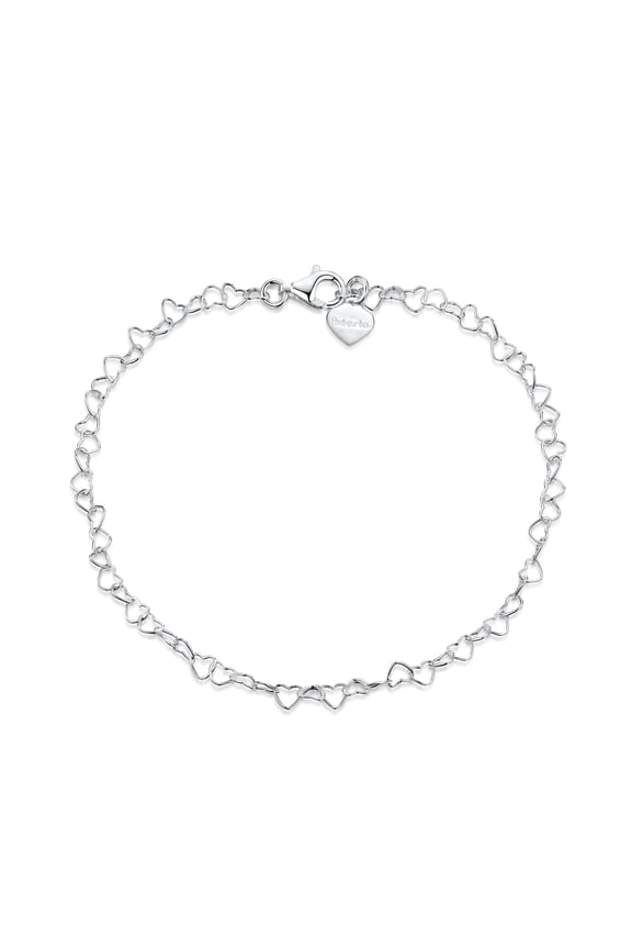 925 Fine Sterling Silver Naturally Adjustable Anklet - 3 mm Heart Chain Ankle Bracelet - up to 10" inch - Flexible Fit