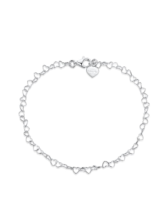 925 Fine Sterling Silver Naturally Adjustable Anklet - 3 mm Heart Chain Ankle Bracelet - up to 10" inch - Flexible Fit