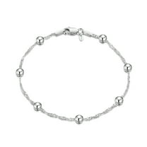 Amberta 925 Sterling Silver 1.4 Singapore Chain Bracelet with 4 mm Ball Beads Length 7" inch / 18 cm (7)