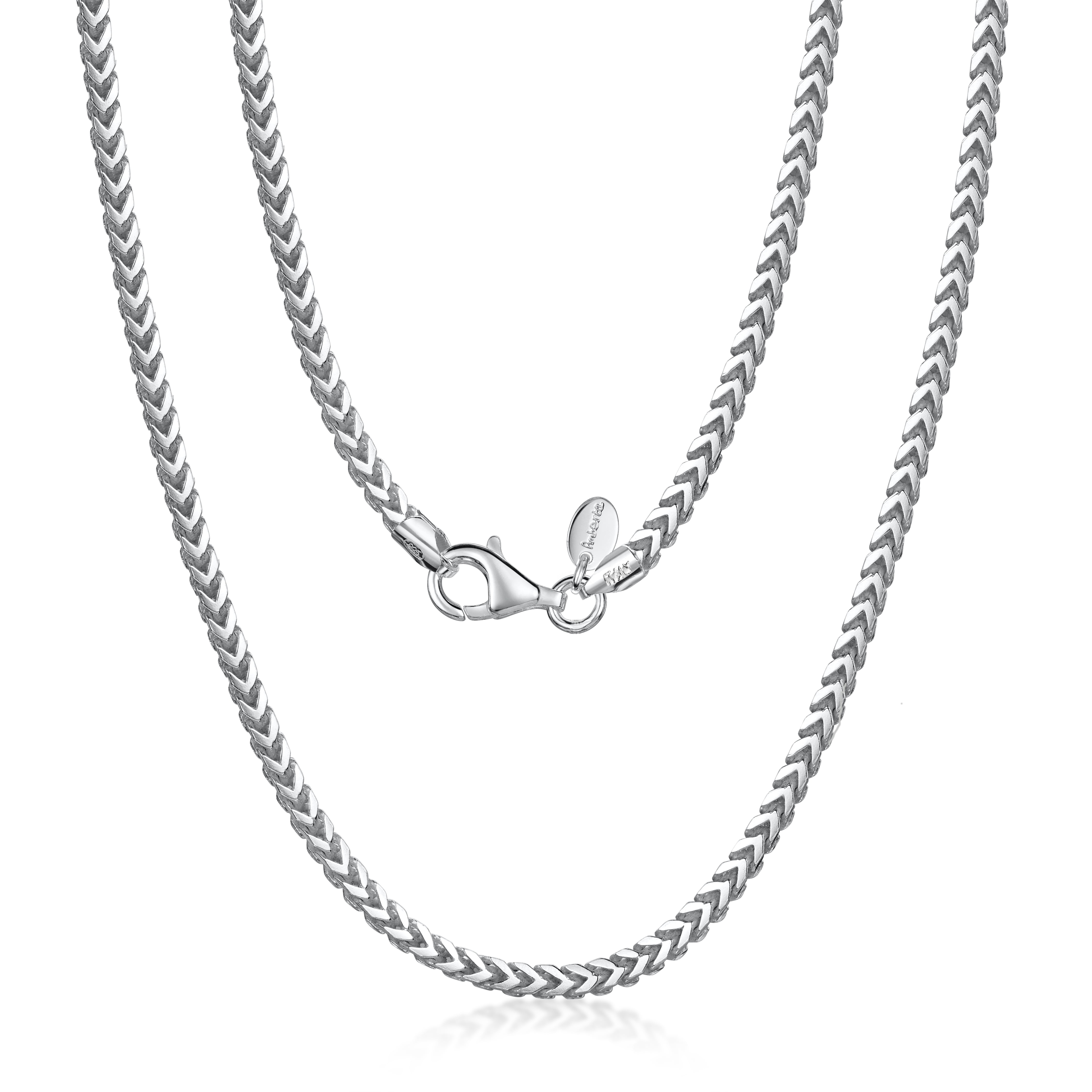 Amberta 925 Sterling Silver Necklace for Men - Franco Chain 2.5 mm: Mens Silver Chain Necklace 24 inch/ 60 cm
