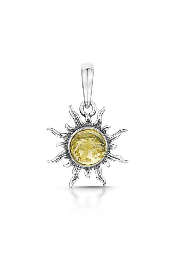 925 Sterling Silver with Baltic Amber – Sun Pendant - Yellow Colour
