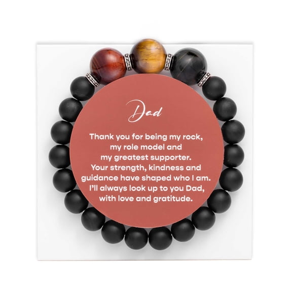 Amberta Black Obsidian Tiger Eye Bracelet for Men | Beads Stone Gift for Him Dad Son Husband Boyfriend Grandpa Brother for Father's Day Birthday Christmas: Dad Bracelet