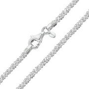 AMBERTA Italian 925 Sterling Silver Diamond Chain for Women - 1.7 mm Snow/Rock Silver Chain Necklace: 16 inch/ 40 cm Clavicle Chain Necklace