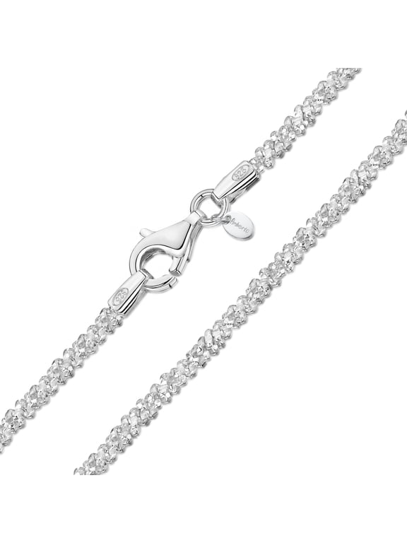Italian 925 Sterling Silver Diamond Chain for Women - 1.7 mm Snow/Rock Silver Chain Necklace: 18 inch/ 45 cm Silver Choker Necklace