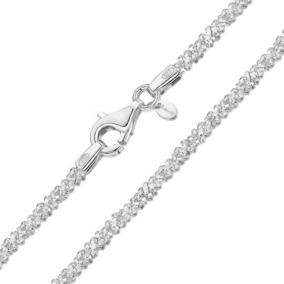 Amberta Italian 925 Sterling Silver Diamond Chain for Women - 1.7 mm Snow/Rock Silver Chain Necklace: 24 inch/ 60 cm Long Chain Necklace for Women