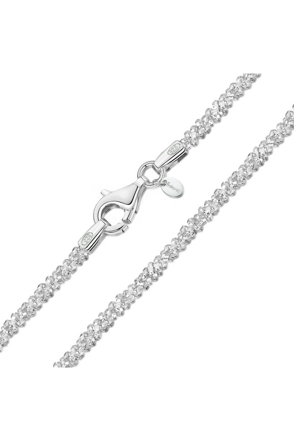Italian 925 Sterling Silver Diamond Chain for Women - 1.7 mm Snow/Rock Silver Chain Necklace: 26 inch/ 65 cm Long Silver Chain