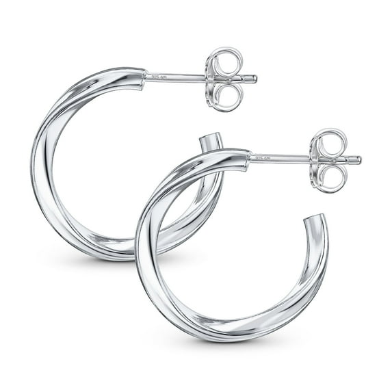Amberta Italian 925 Sterling Silver Twisted Hoop Earrings for Women: Half Hoop Earrings 20 mm