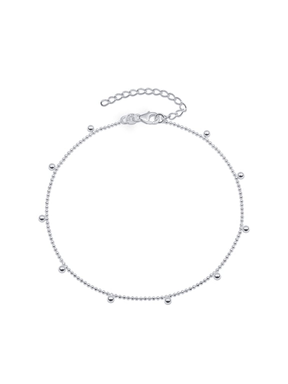 Italian Sterling Silver Anklet for Women 925 | Adjustable Ankle Bracelets for Women Beaded Heart Summer Jewellery: Hanging Beads