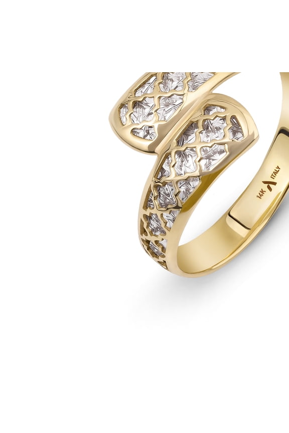 Real Italian 14ct Gold Diamond Wrap Ring for Women | Solid 14ct Gold Ring for Women Non Tarnish Spiral Gift for Her: 5.25