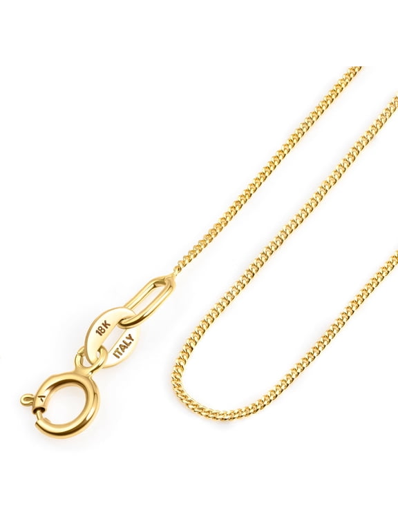 Real Italian Yellow 18K Gold Necklaces for Women Men | Super Thin Dainty & Sturdy Box Curb Singapore Solid Chain Delicate Choker 16/18/20 inch: 18K Gold Curb Chain For Women 16 inch
