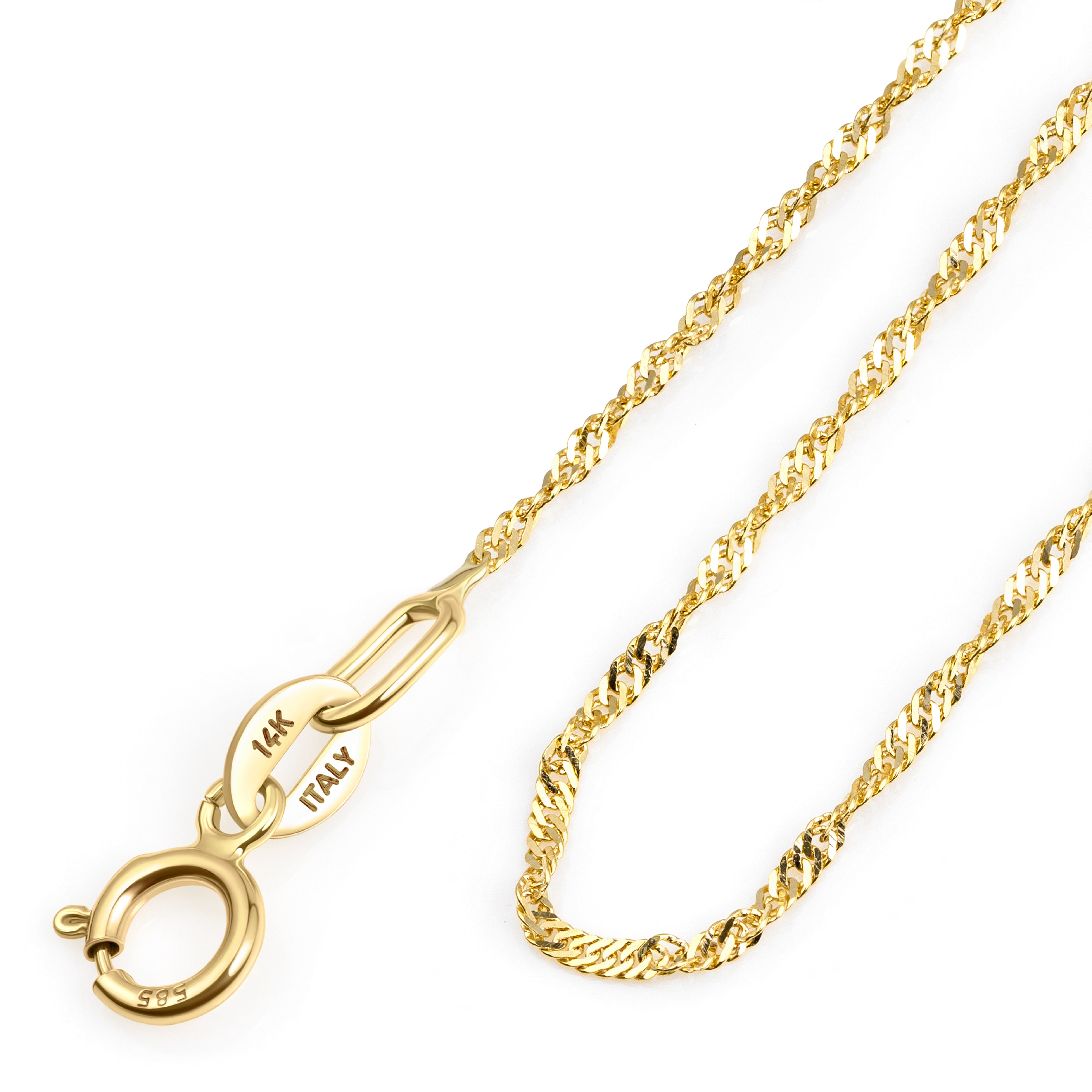 Amberta Real Italian Yellow 14K Gold Necklaces for Women Men | Super Thin Dainty & Sturdy Box Curb Singapore Solid Chain Delicate Choker 16/18/20 inch: 14K Gold Singapore Chain For Women 18 inch