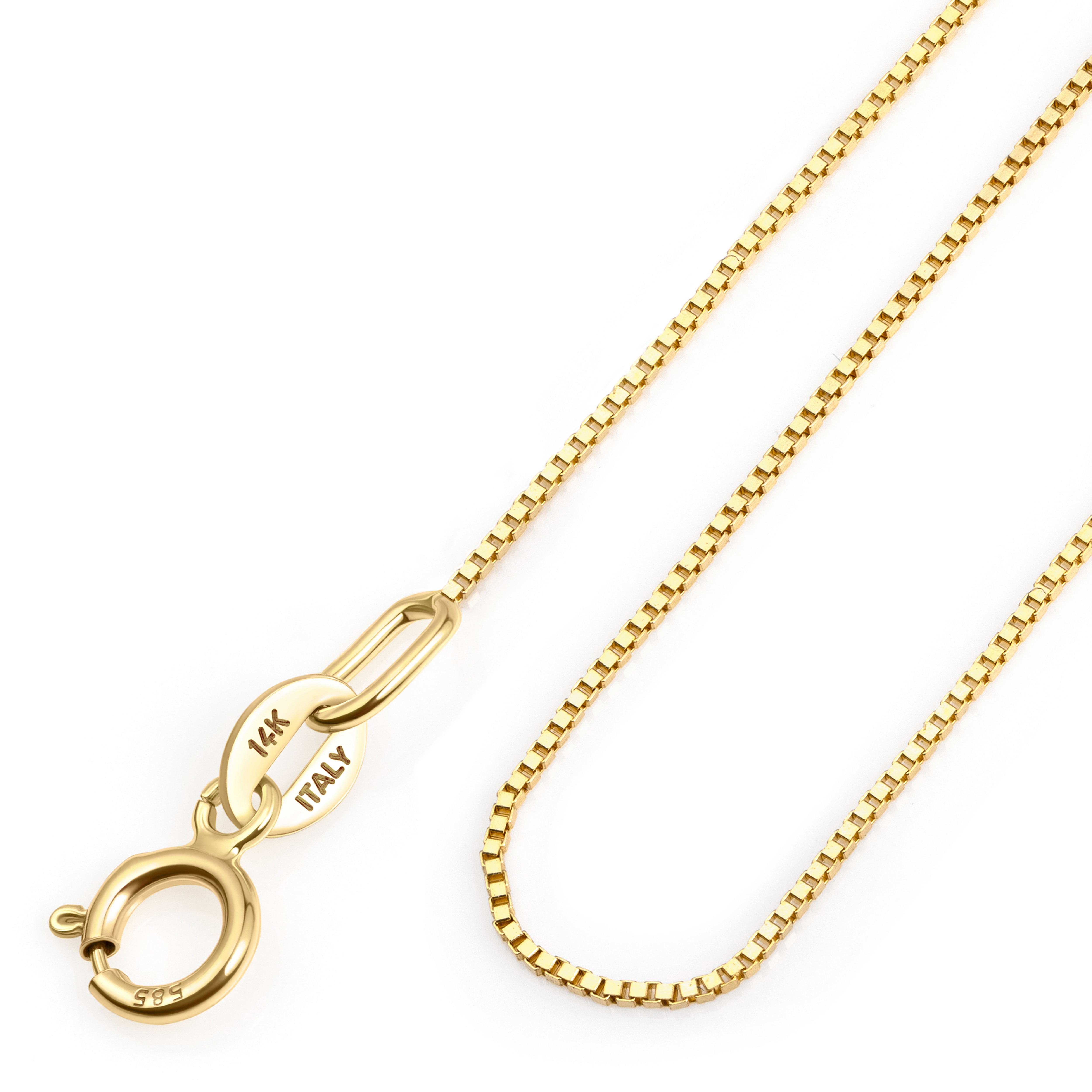 Amberta Real Italian Yellow 14K Gold Necklaces for Women Men | Super Thin Dainty & Sturdy Box Curb Singapore Solid Chain Delicate Choker 16/18/20 inch: 14K Gold Venetian Chain For Women 18 inch