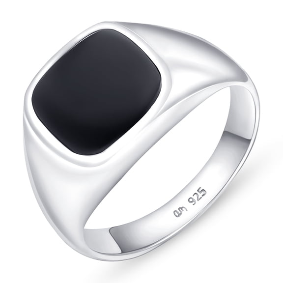 Amberta Solid 925 Sterling Silver Black Onyx Ring for Men | Signet Ring for Men | Pinky Ring Men | Mens&nbsp;Signet Ring | Biker Rings Men: Black Signet Ring Size 8.5
