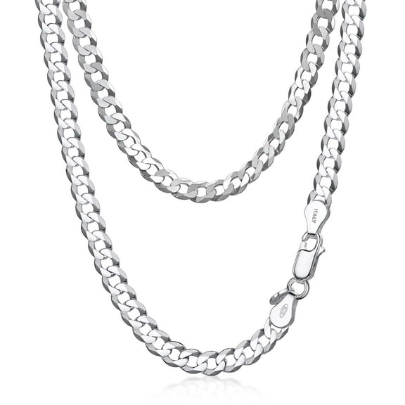 Amberta Solid 925 Sterling Silver Men Cuban Chain Necklace, Italian Miami Chunky Thick Curb Link Gift: 5 mm Men Chain Necklace 20 inch