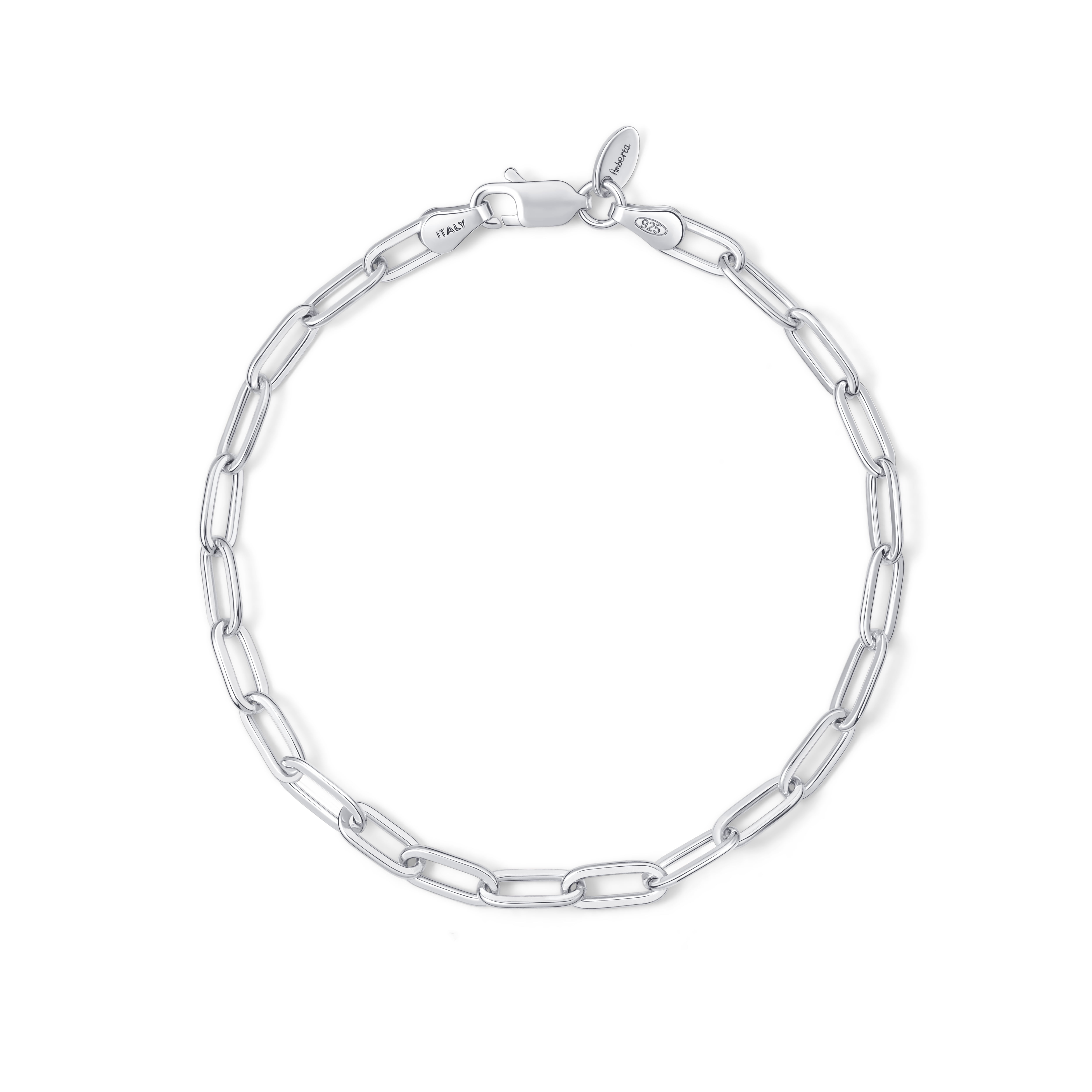 Amberta Solid 925 Sterling Silver Paperclip Bracelet for Women Men | Italian Paperclip Link Chain Bracelet | Silver Link Charm Bracelet: 7 inch Chain Link Silver Bracelet 3.6 mm