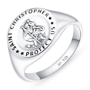 Amberta Solid 925 Sterling Silver Signet Ring for Men with Saint Christopher | Pinky Ring Men | &nbsp;Mens&nbsp;Signet Ring | Religious Signet Ring Silver Signet Ring Size 9.5