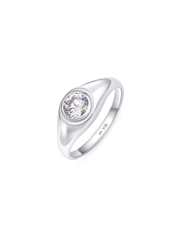 Solid 925 Sterling Silver Signet Ring for Women | Pinky Ring for Women | Silver Stackable Rings | Silver Ring for Women: Size O Cubic Zirconia Signet Ring