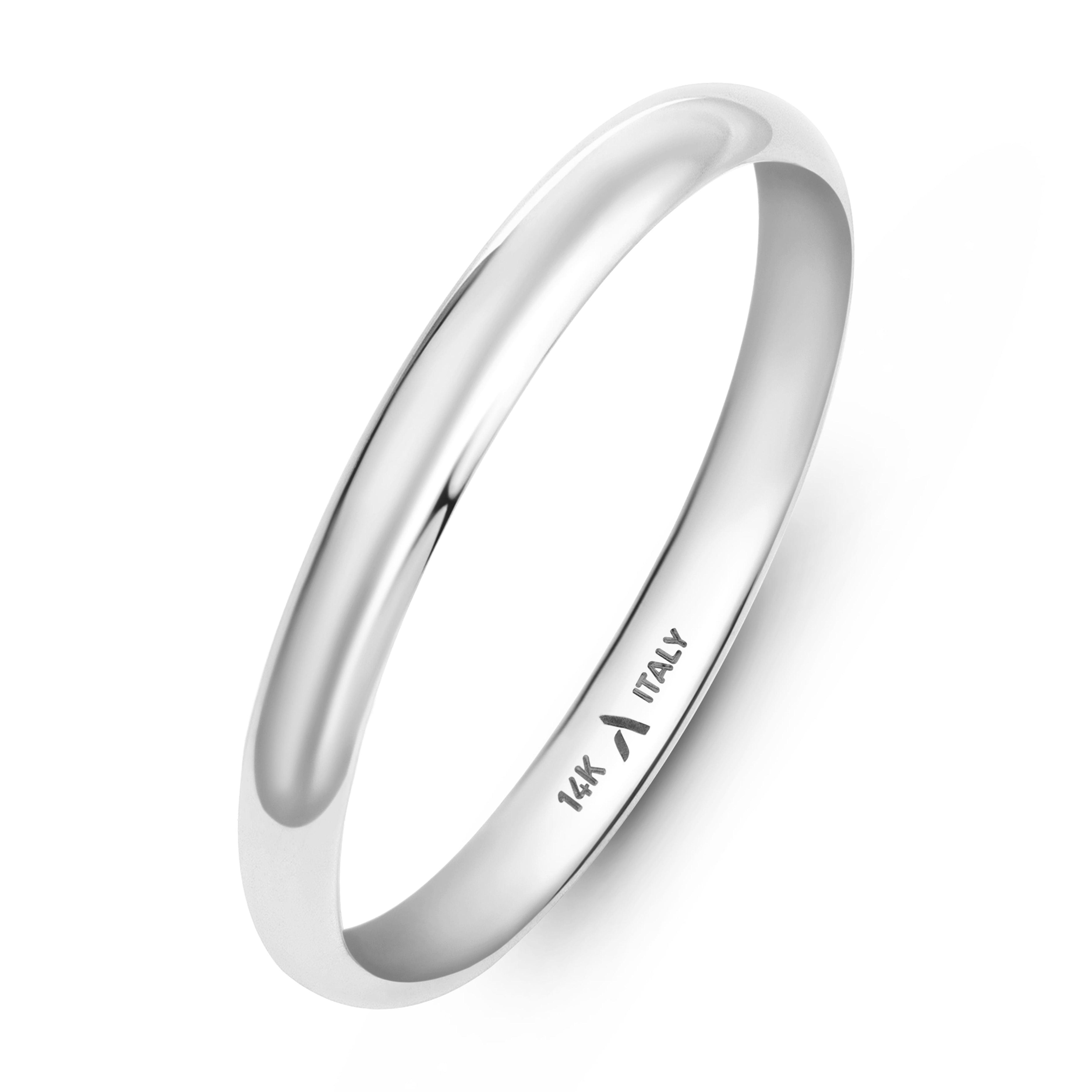 Amberta Solid Italian 14K Gold Wedding Bands for Women Men | Real 14K Gold Wedding Rings His and Hers | Polished Premium Yellow White Rings for Him and Her: 2 mm White Gold Ring Size 10
