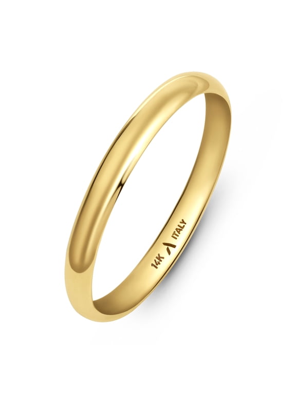Solid Italian 14K Gold Wedding Bands for Women Men | Real 14K Gold Wedding Rings His and Hers | Polished Premium Yellow White Rings for Him and Her: 2 mm Yellow Gold Ring Size 9.5