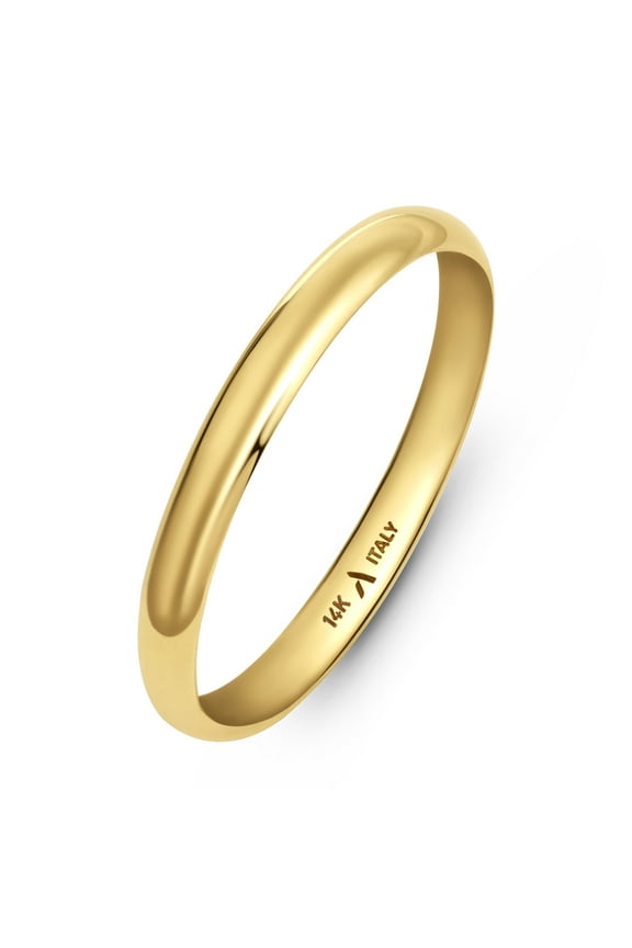 Solid Italian 14K Gold Wedding Bands for Women Men | Real 14K Gold Wedding Rings His and Hers | Polished Premium Yellow White Rings for Him and Her: 2 mm Yellow Gold Ring Size 4.25