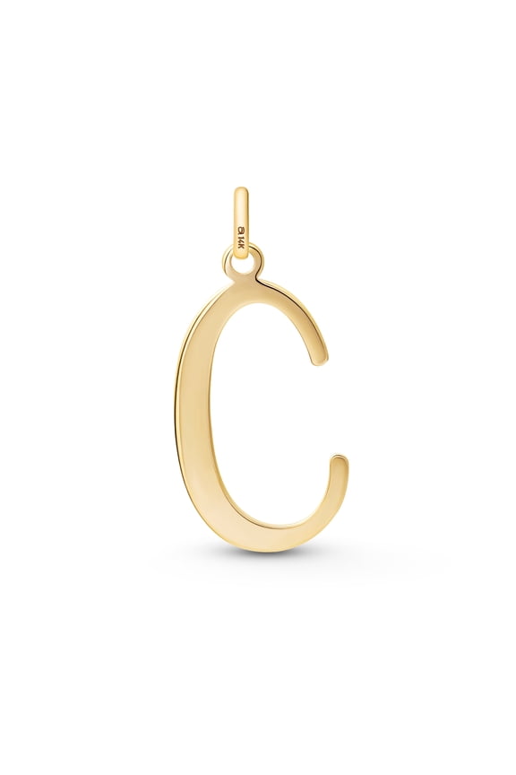 Solid 14K Gold Initial Pendant for Women | 14ct Real Gold Letter Pendant Only without Chain: Letter C