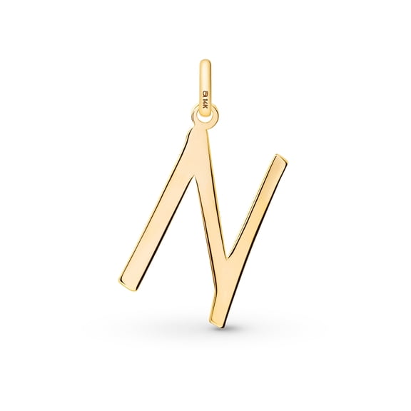 Amberta Solid 14K Gold Initial Pendant for Women | 14ct Real Gold Letter Pendant Only without Chain: Letter N