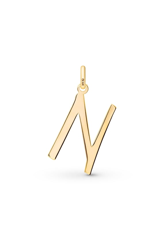 Solid 14K Gold Initial Pendant for Women | 14ct Real Gold Letter Pendant Only without Chain: Letter N