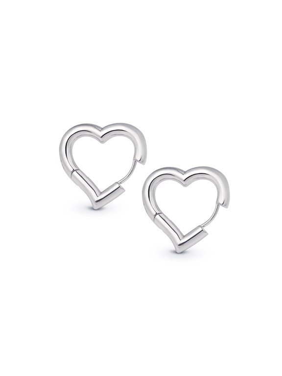 Trendy Chunky Heart Earrings for Women | Dupe Bold Heart Hoop Earrings, Huggie Love Friendship Gift: Rhodium Plated 20 mm Hoops Lightweight