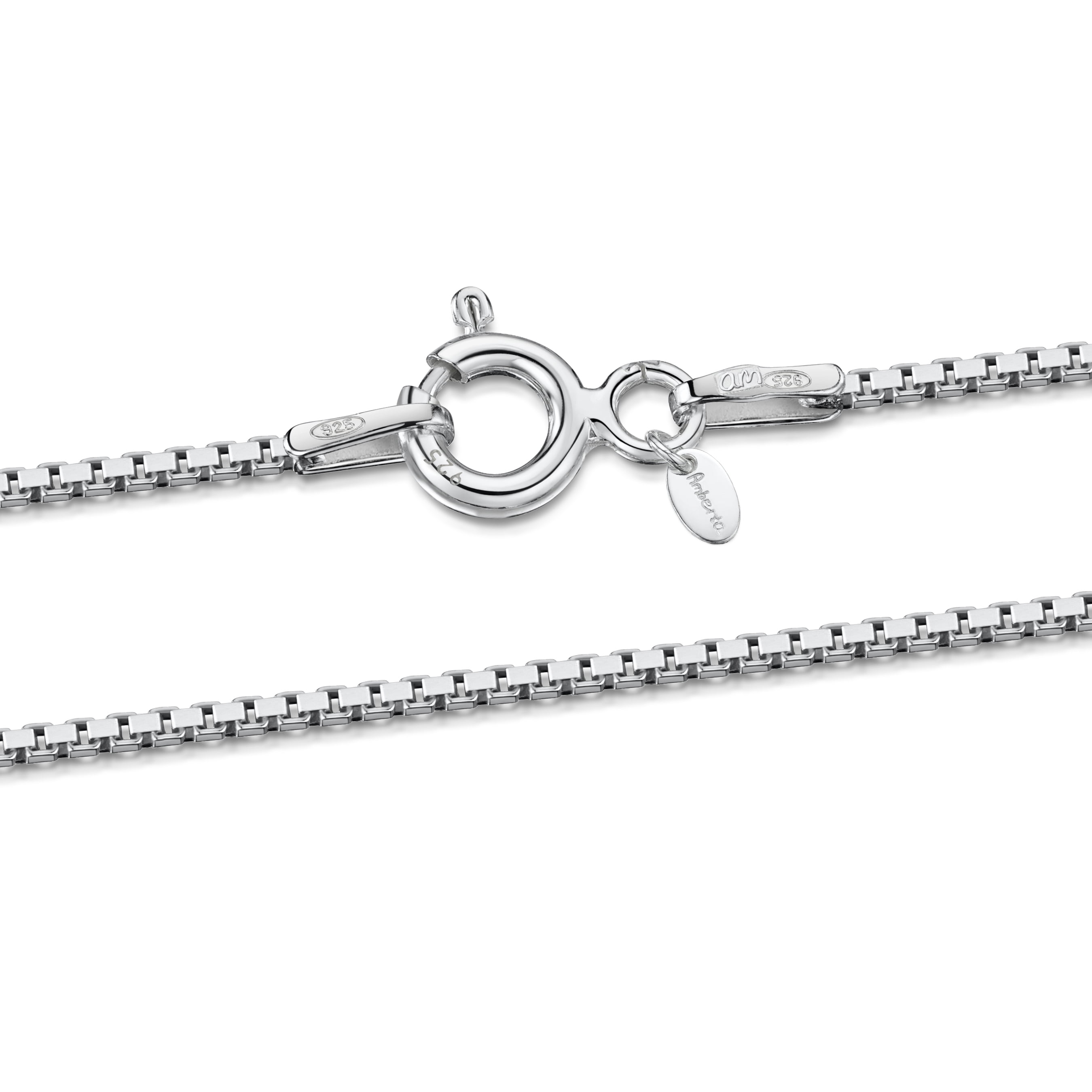 Amberta Women 925 Sterling Silver 0.8 mm Venice Box Chain Necklace: 40 cm / 16 inch