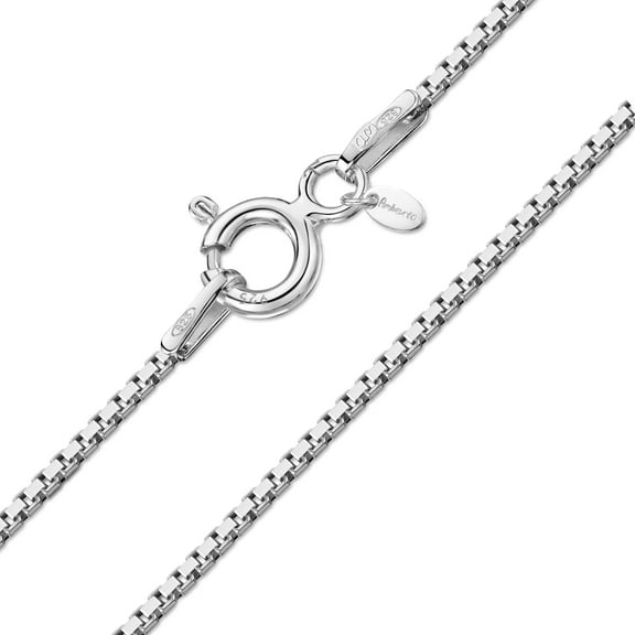Amberta Women 925 Sterling Silver 1 mm Venice Box Chain Necklace: 45 cm / 18 inch