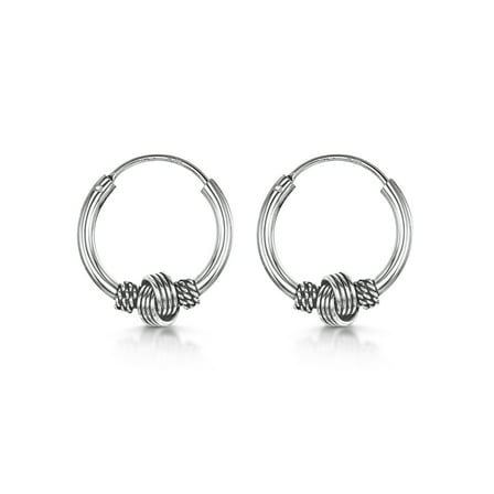 Amberta Women 925 Sterling Silver Bali Hoop Earrings: Love-Knot 15 mm