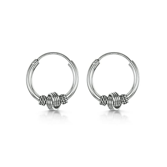 Amberta Women 925 Sterling Silver Bali Hoop Earrings: Love-Knot 15 mm