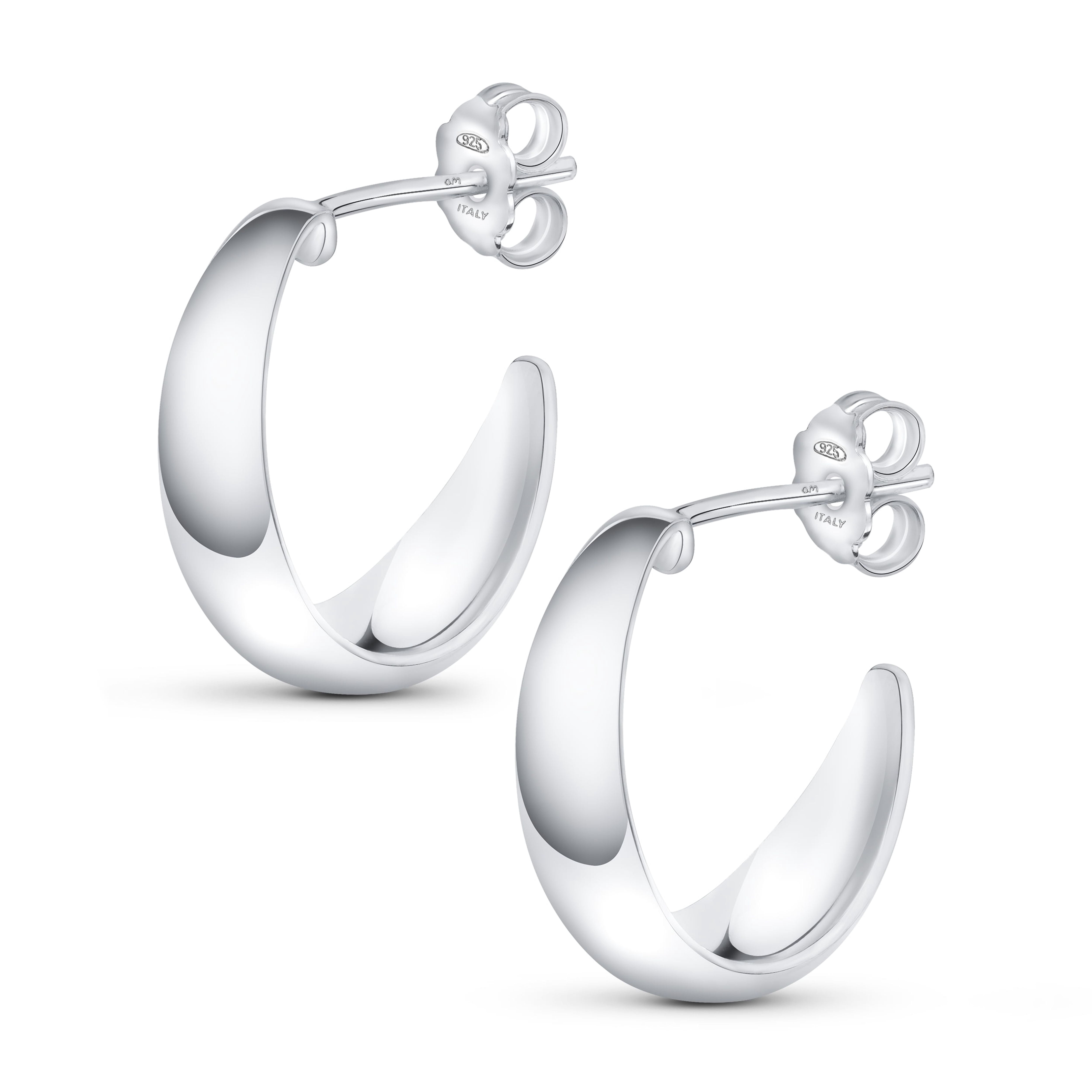 Amberta Women 925 Sterling Silver Chunky Hoop Earrings: Chunky Open Hoops Silver 10 mm